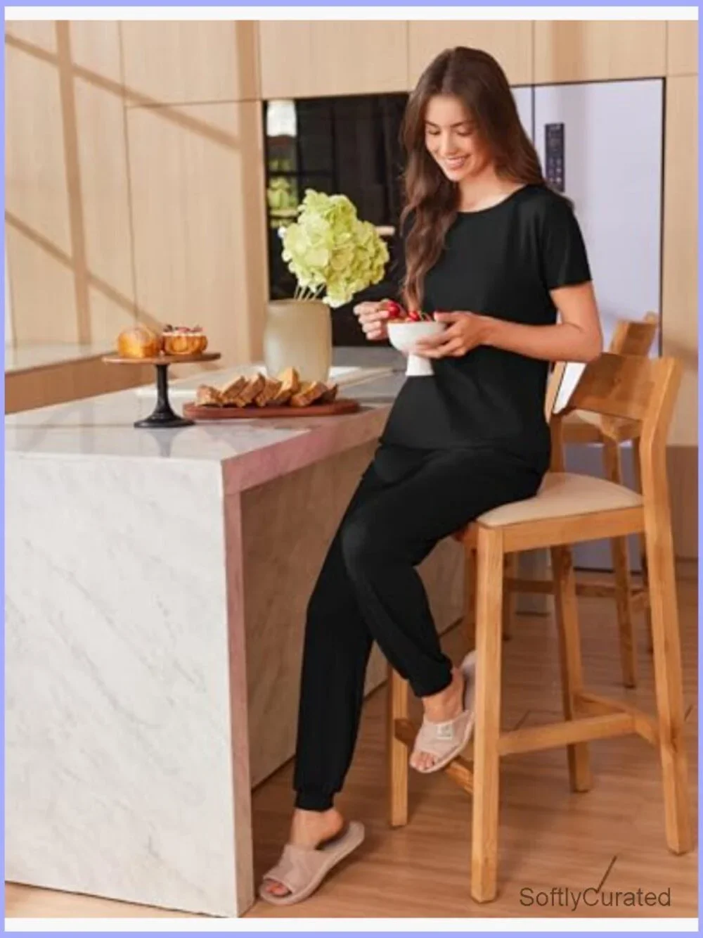 Women's Pajama Set Short Sleeve Jogger Lounge Set 2 Piece with Pockets